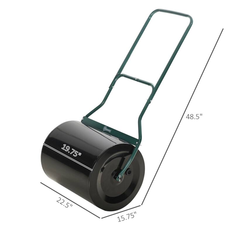 Heavy-Duty Lawn Roller, 15.9-Gallon Capacity with Detachable U-Handle, Steel Drum for Leveling Lawns, Black/Green