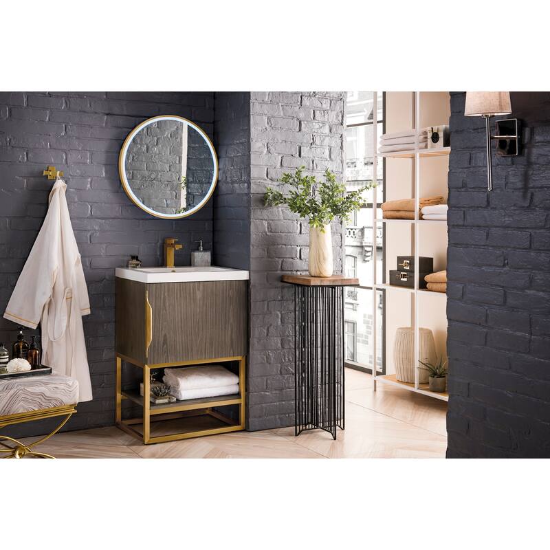 James Martin Vanities Columbia 24" Single Vanity, Ash Gray with White Glossy Composite Stone Top
