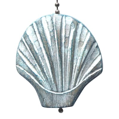 Aqua Scallop Shell Hand Carved Wood Ceiling Fan Light Pull