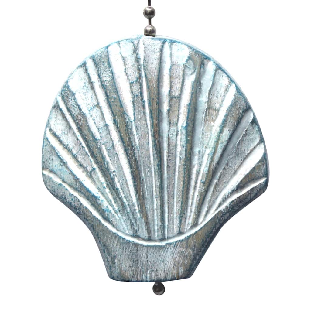 Aqua Scallop Shell Hand Carved Wood Ceiling Fan Light Pull