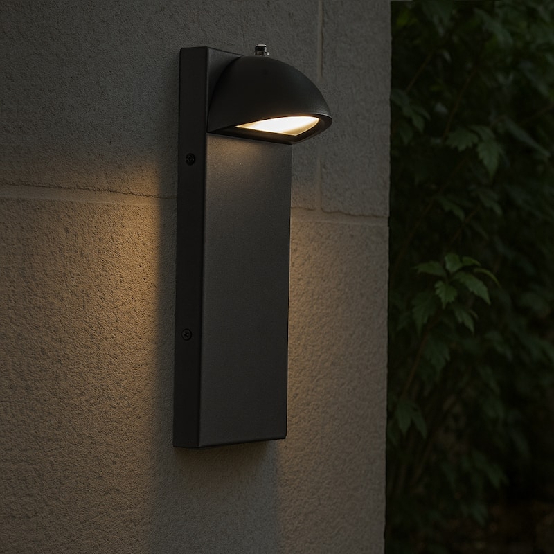 Modern Outdoor Integrated LED Wall Light with Dusk-to-Dawn Sensor Minimalist Lines Black Exterior Sconce with Frosted Glass