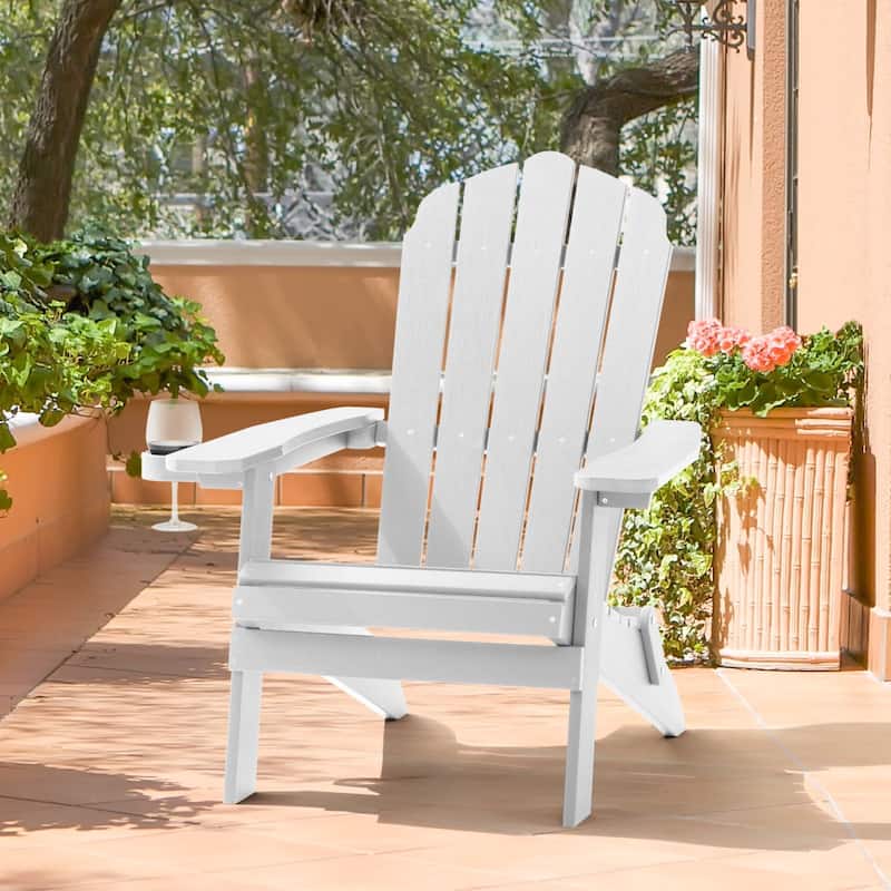 Bonosuki Folding Adirondack Chair Patio Outdoor Plastic Fire Pit Chair - White