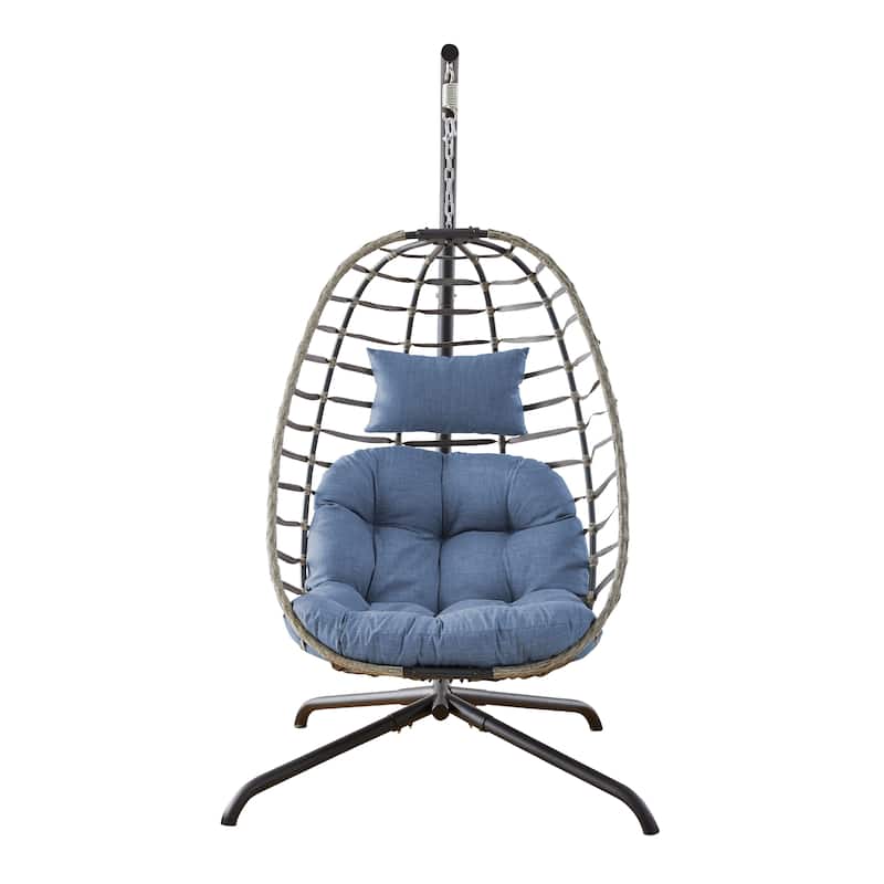 Foldable Wicker Hanging Egg Chair with Stand