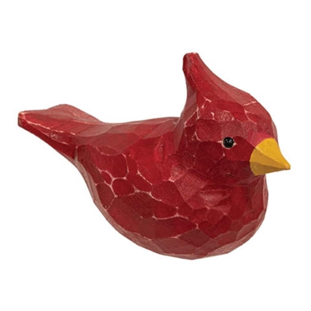 Wood Carved Cardinal Sitter Red Bird Figurine Winter or Everyday Tabletop Decor - 2.5” high by 4” wide by 1.75” deep