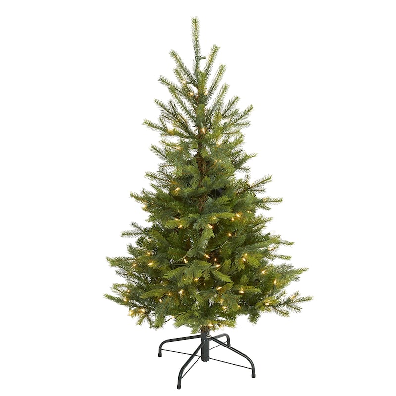 4’ Pre-Lit North Carolina Spruce Artificial Christmas Tree, Clear LED Lights - 4 Foot