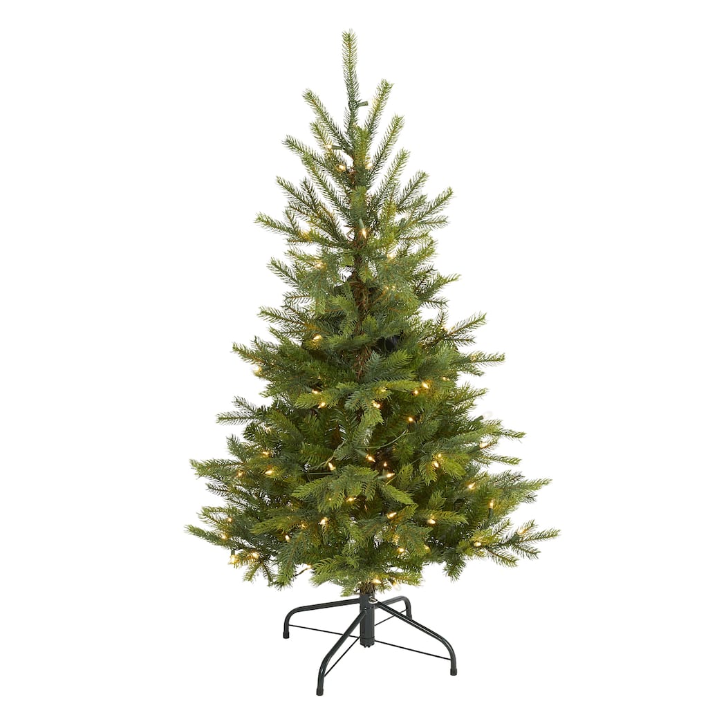 4’ Pre-Lit North Carolina Spruce Artificial Christmas Tree, Clear LED Lights - 4 Foot
