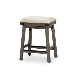 24" Counter Stool, Weathered Gray Finish, French Gray Leather Seat ...