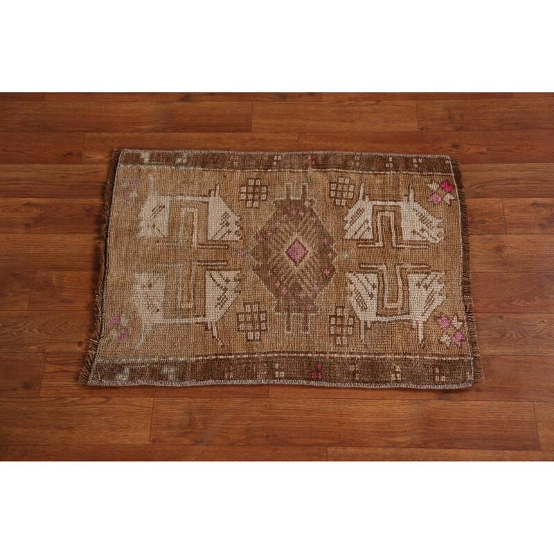Hand Knotted Oriental 100% Wool Carpet Transitional Tribal Brown Anatolian Area Rug - 2' 3'' X 1' 8''