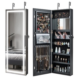 Costway Door Wall Mount Touch Screen LED Light Mirrored Jewelry - See Details