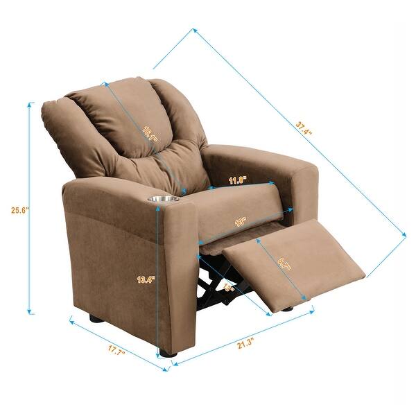 Kids Upholstered Couch with One Cup Holder, Footrest, Backrest, Toddlers Velvet Recliner with Headrest and Footrest