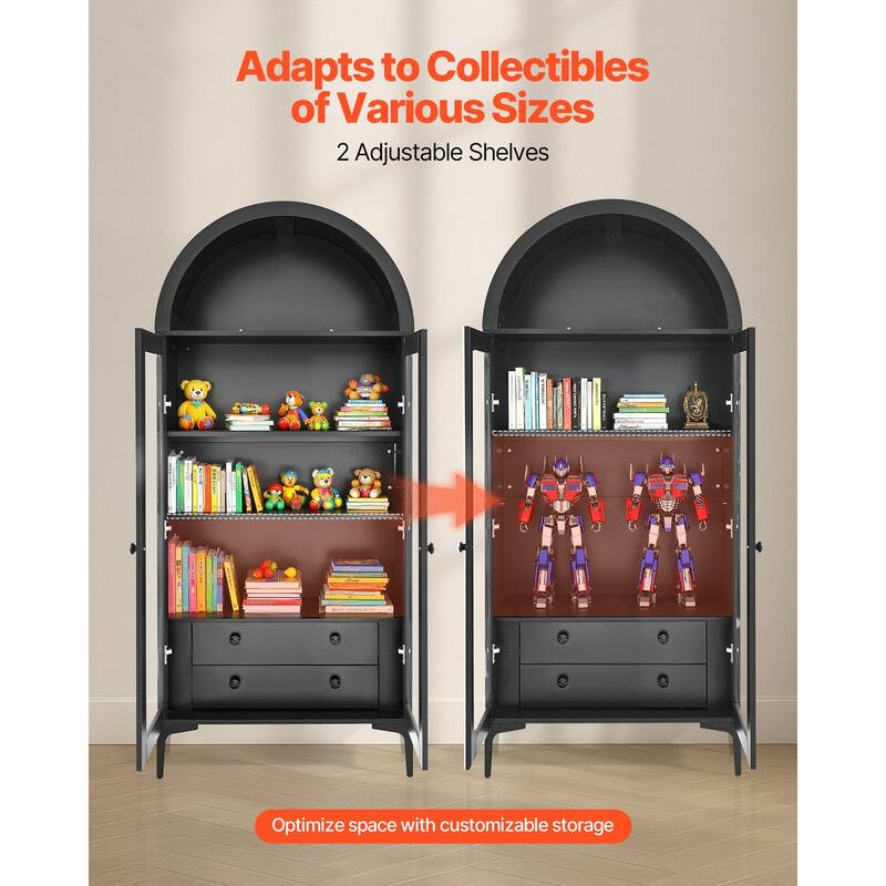 Black Tall MDF Display Cabinet with Adjustable Storage Shelves and Glass Doors for Living Room - 31.50” × 15.75” × 70.47”