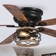 preview thumbnail 1 of 18, 48" Antique Wooden 5-Blade Black Flush Mount Ceiling Fan with Light