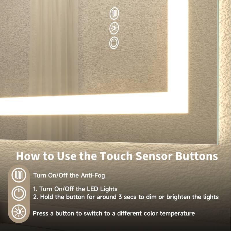 Tempered Glass LED Vanity Mirror Frameless with Anti-Fog and Dimmable - Clear