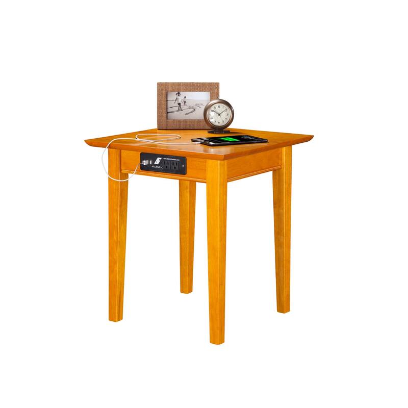 Modern End Table with Charging Station - Walnut Finish, 20" x 20" Living Room Side Table - 22