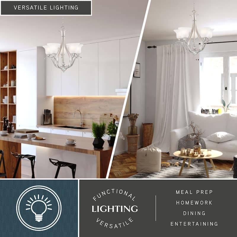Monrovia 5 Light Brushed Nickel Chandelier White Glass - 26-in W x 25.5-in H x 26-in D