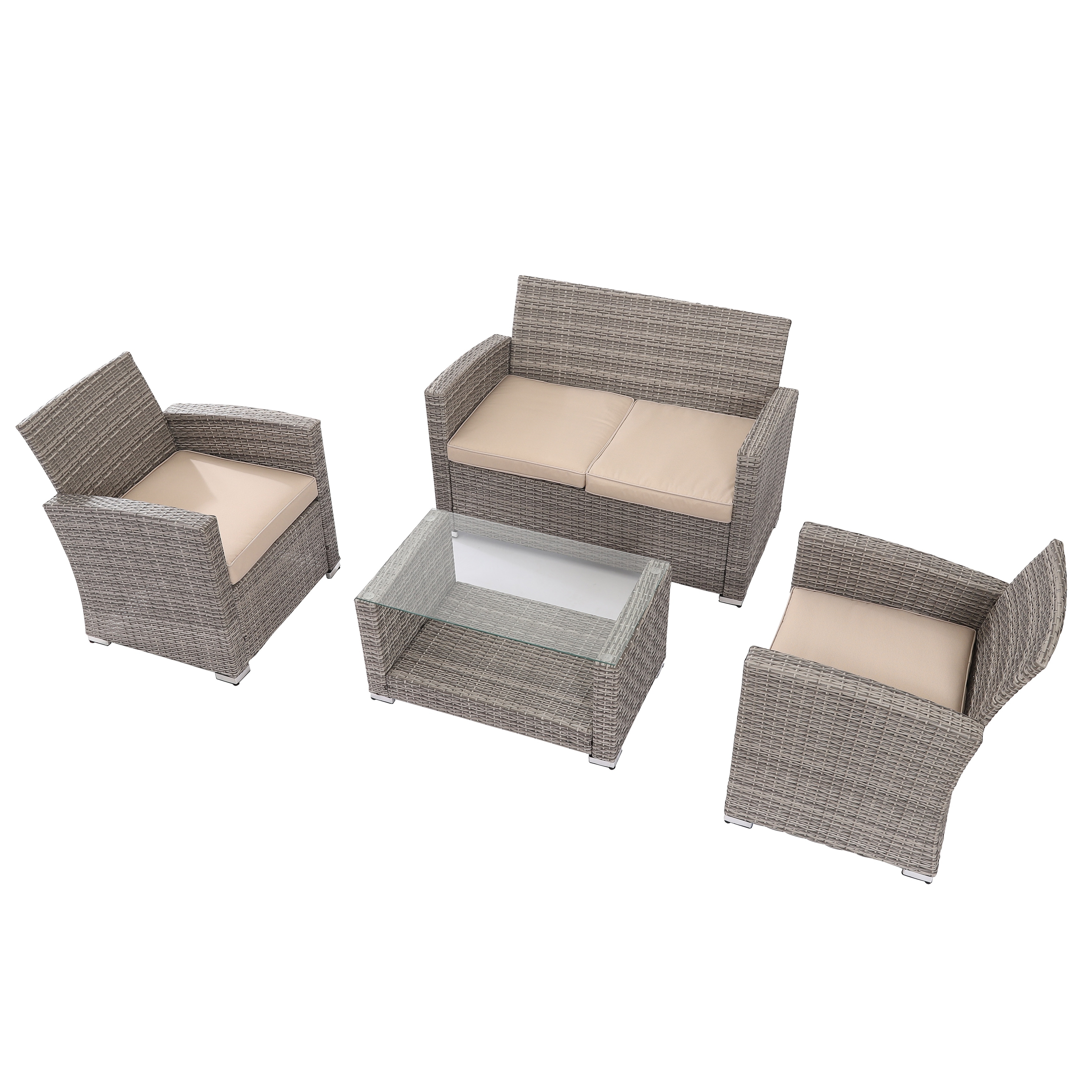 Arizona 4 Pieces Outdoor Garden Rattan Sofa Conversation Furniture Set Grey