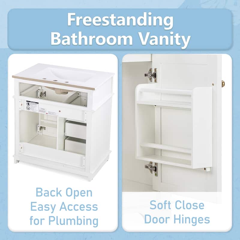 Bathroom Vanity with Sink, Bathroom Vanities with Soft Closing Door, Wood Bathroom Cabinet with Door Shelf and 3 Drawers