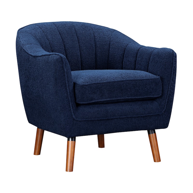 Blue Textured Fabric Upholstered Mid-Century Modern Accent Chair
