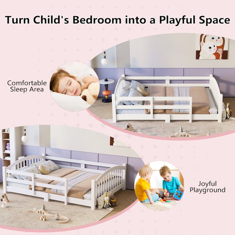 Solid Wood Floor Bed Montessori Bed with Safety Guardrails Without Door