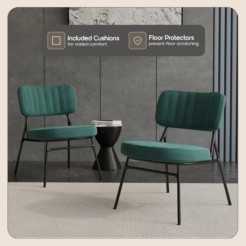 Marilane Modern Set of 2 Velvet Upholstered Accent Chairs with Sturdy Metal Legs for Home Office and Lounge Living Room