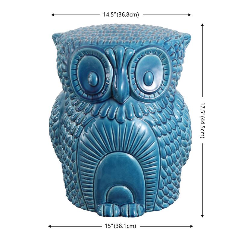 Millie 17.5" Classic Vintage Ceramic Indoor/Outdoor Owl Garden Stool, By JONATHAN Y