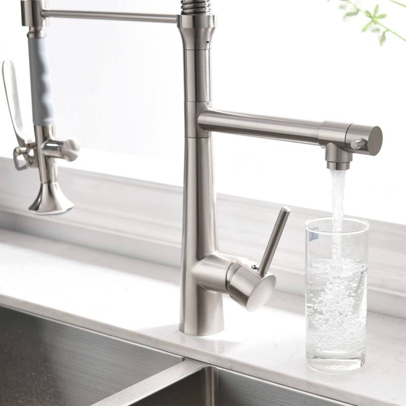 Commercial Pull Down Kitchen Sink Faucet with Sprayer Brushed Nickel