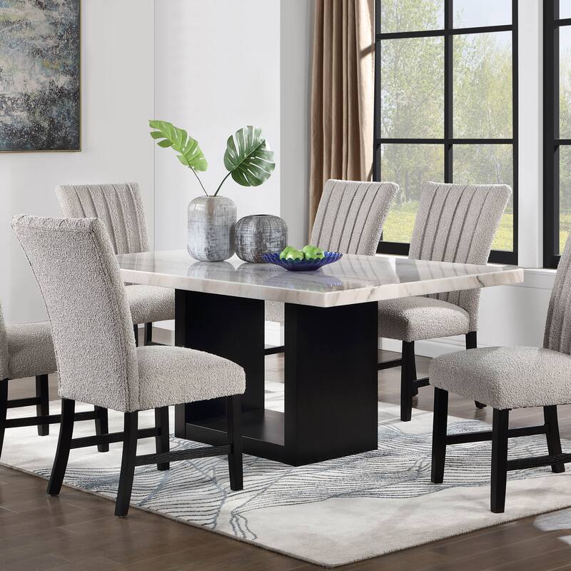 Furniture of America Cots Farmhouse White 70-inch Marble Dining Table