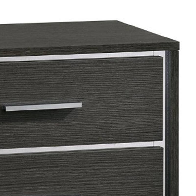 Contemporary Style Three Drawers Wooden Nightstand with Bar Handles, Dark Grey