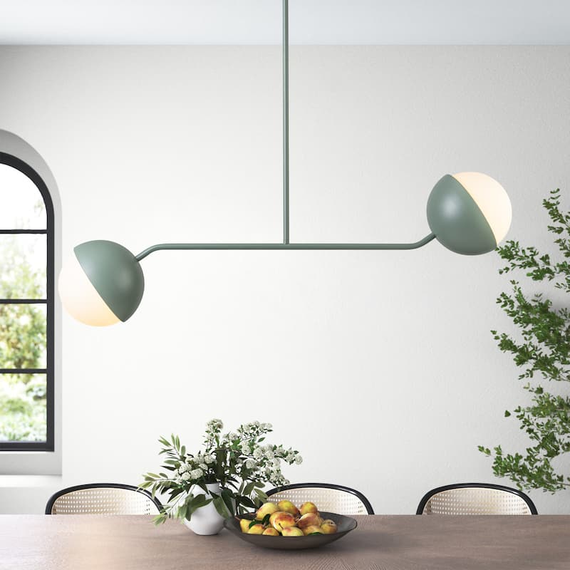 39" W Modern Asymmetric Green Pendant for Kitchen Island with Milk Glass Globe Shade - 38.6 in. W x 13.4 in. H x 7.5 in. D