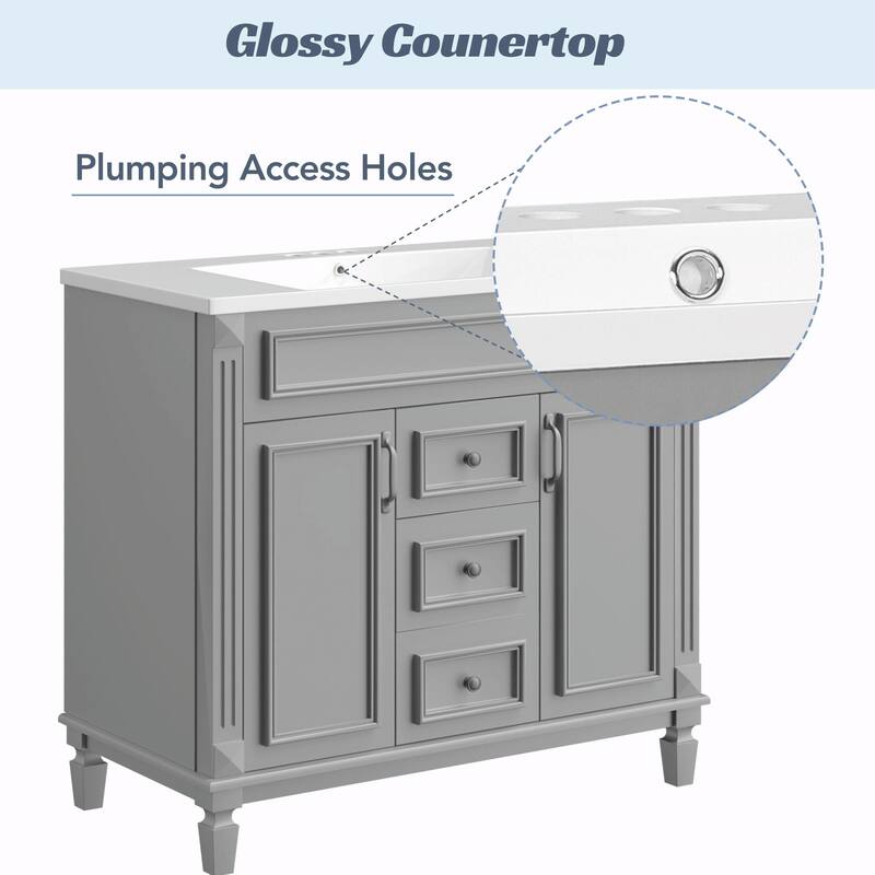 36'' Modern White Bathroom Vanity with Top Sink, Mirror Cabinet