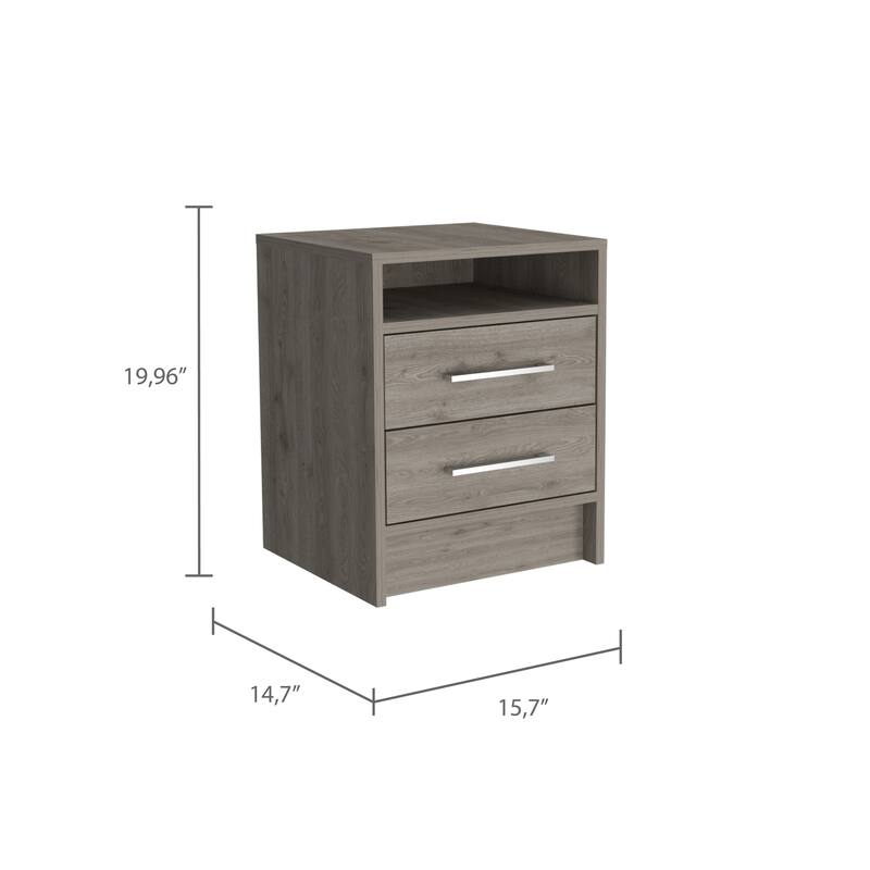 Light Grey Rectangle Nightstand with Two Drawers and Open Shelf