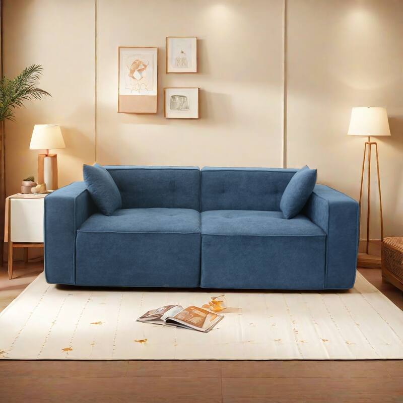 Blue Fabric 3-Seat Compression Sofa with Ergonomic Design