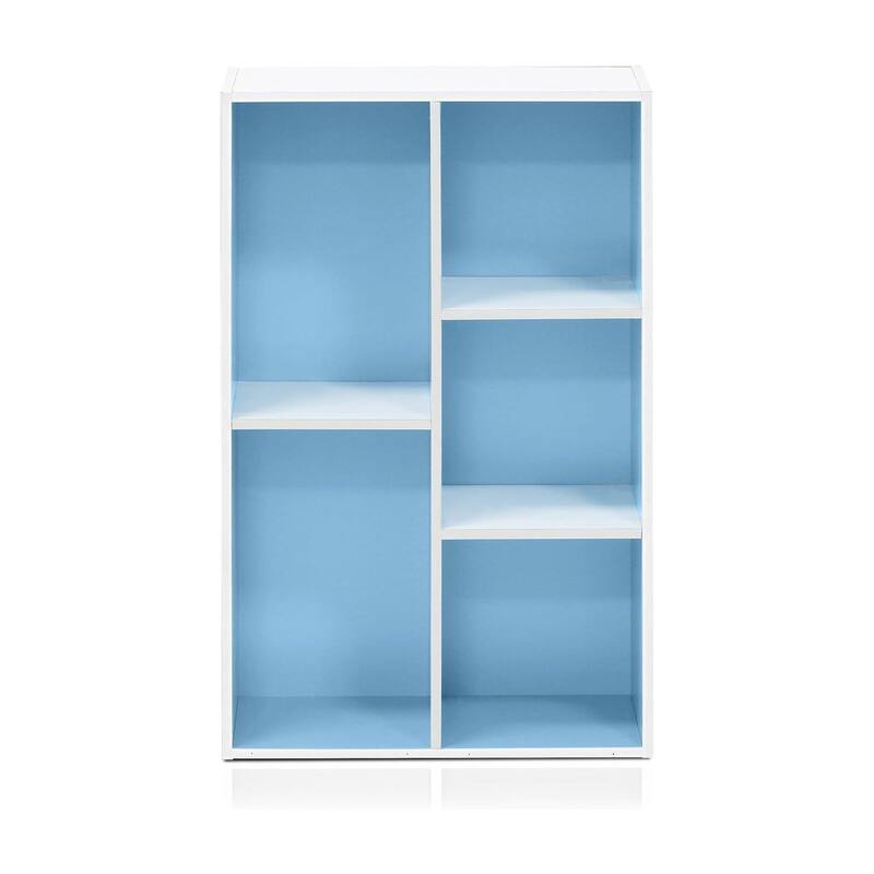 31.5 in. Tall Light Blue/White Wood 5-Shelf Bookcase