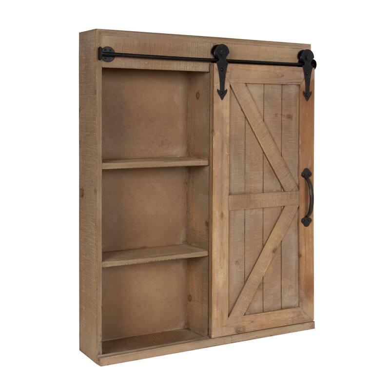 Cates Decorative Wood Wall Cabinet with Vanity Mirror and Barn Door