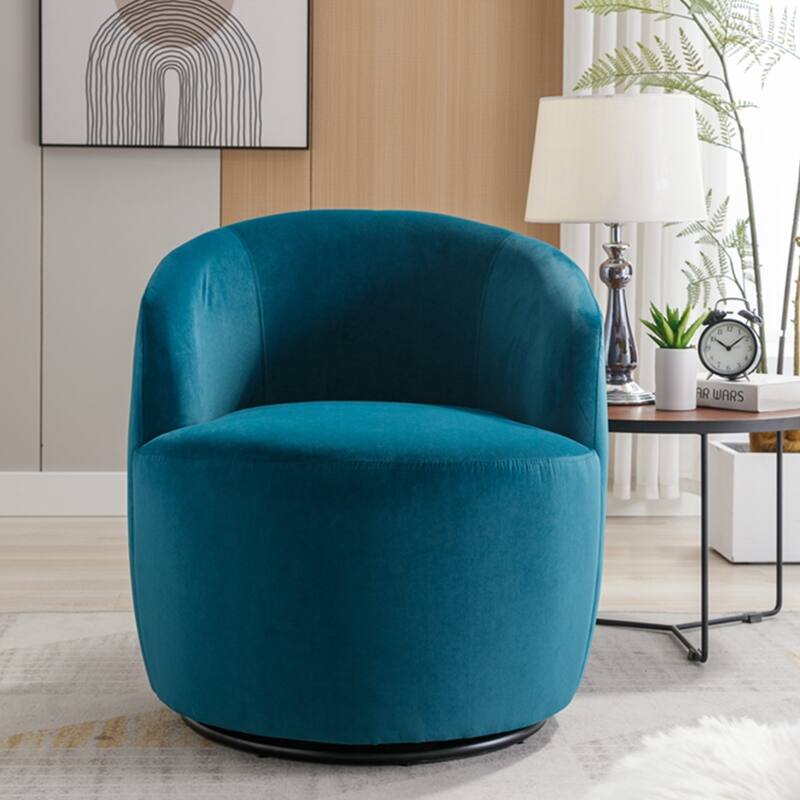 Velvet Swivel Accent Armchair Barrel Chair With Powder Coating Ring