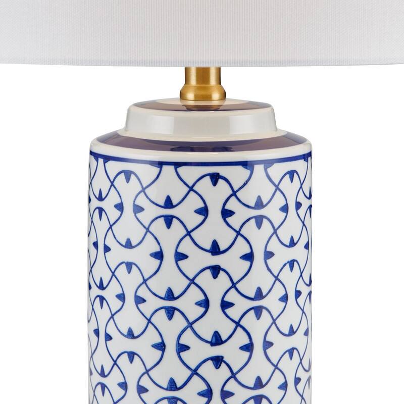 21.75 inch Blue Ceramic Table lamp with White Drum Lampshade - W12" x H21.75"