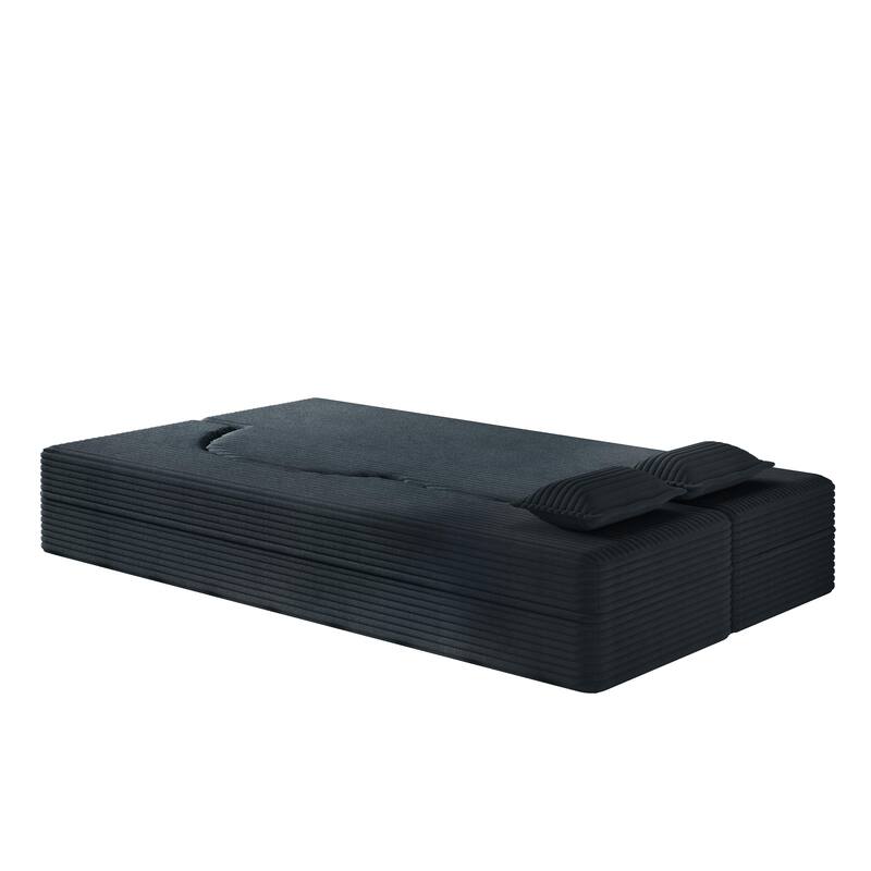 Convertible Floor Sofa with Corduroy Fabric, Twin Mattress & No Assembly