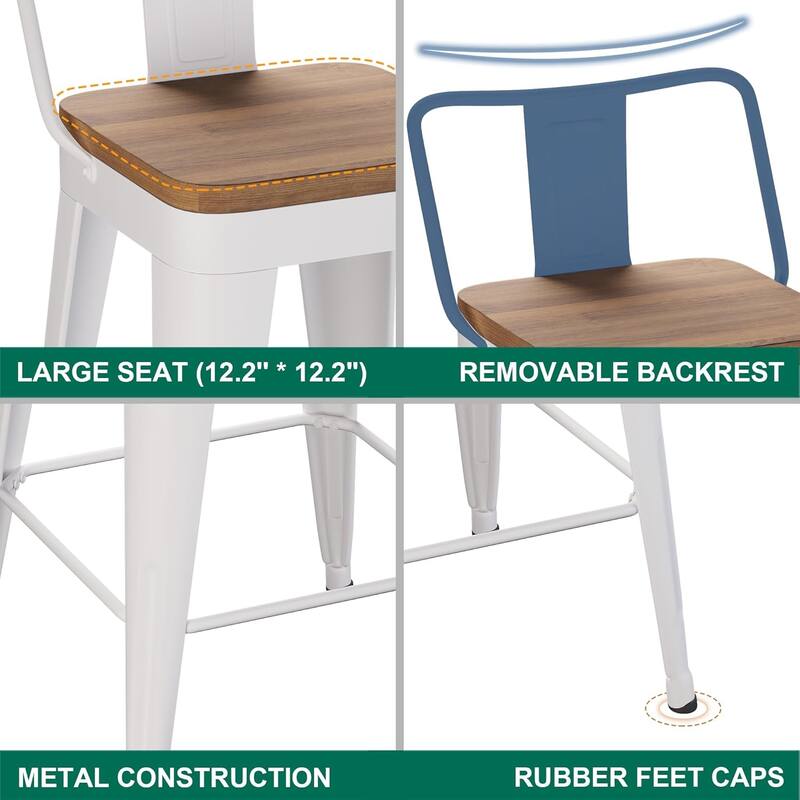 Counter & Bar Stools with Metal Frame Kitchen Stools with Low Back Kitchen Bar Furniture Stools with Square Wooden Seat