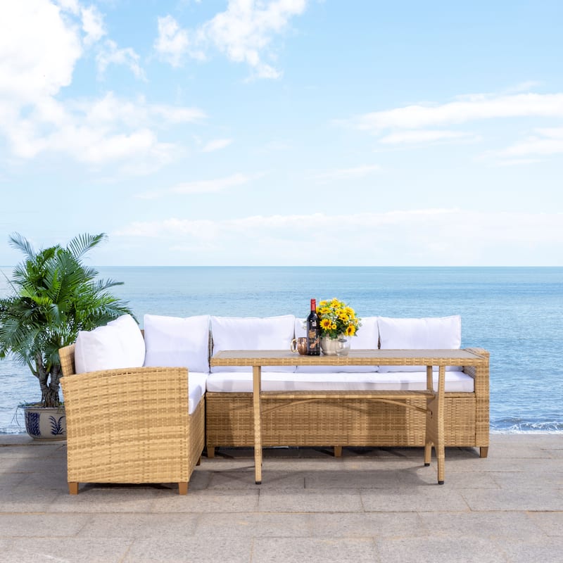 SAFAVIEH Outdoor Living Jovita 3-Piece Sectional Set - Natural/White Cushion