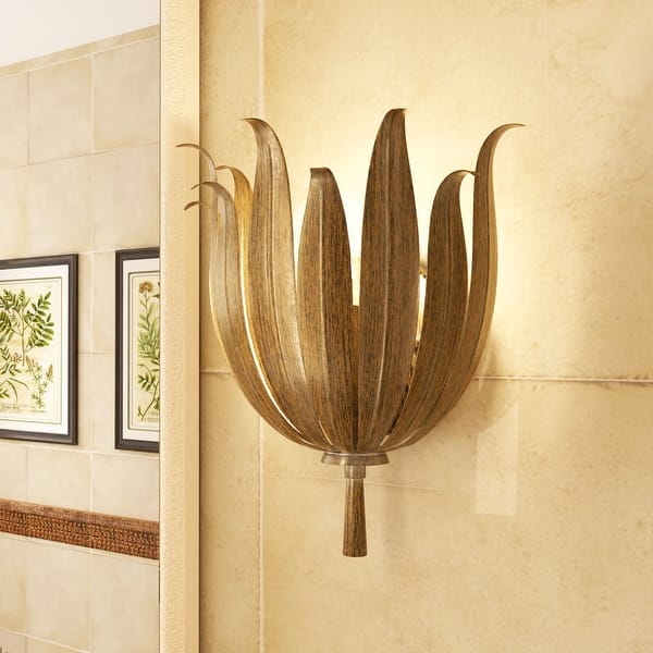 slide 2 of 8, Farmhouse 1-light Maple Leaf Sconce Bathroom Wall Light Antique brushed gold
