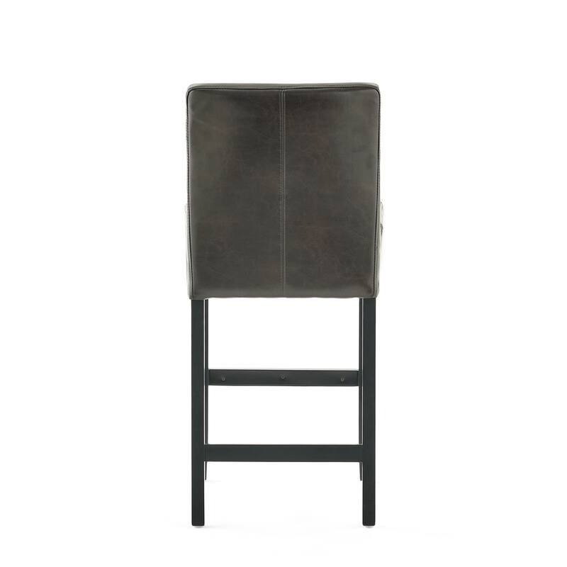 Leather Bar Chair Set of 2, Cafe Counter Stool with Back Upholstered Dining Chair, Solid Wood Legs, Kitchen Bar Furniture
