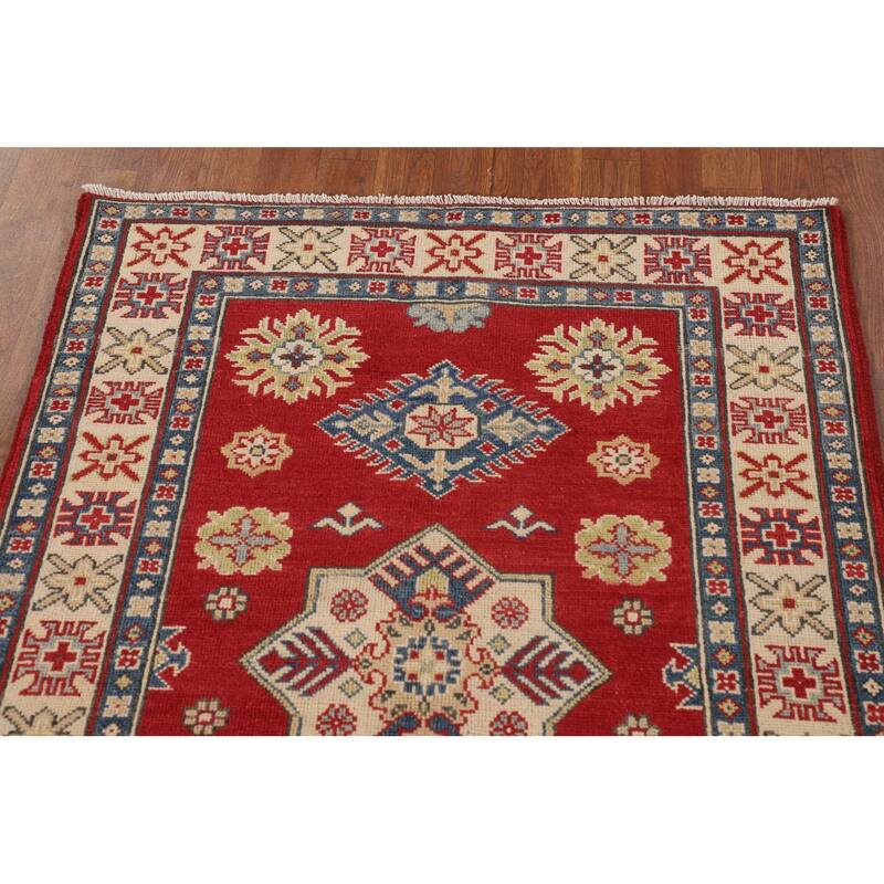Kazak Oriental Accent Rug Handmade Geometric Wool Carpet - 3'6"x 4'11"