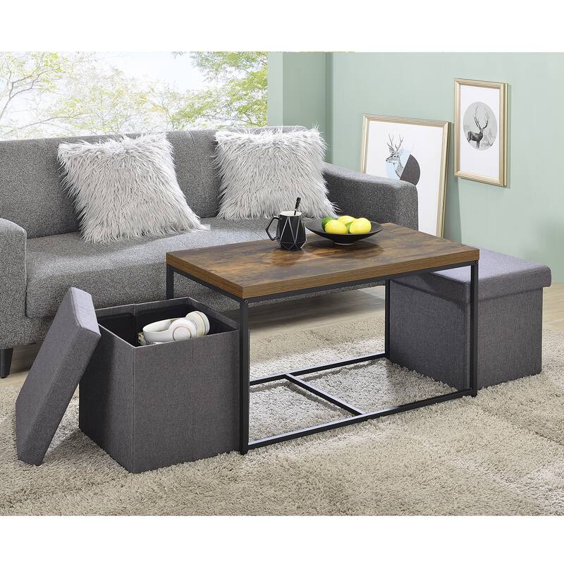 3 Piece Rectangle Coffee Table Set with Metal Base