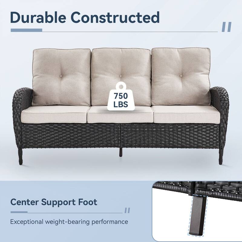 Gymojoy 3-Seat Outdoor Wicker Sofa with Professional Outdoor Cushions