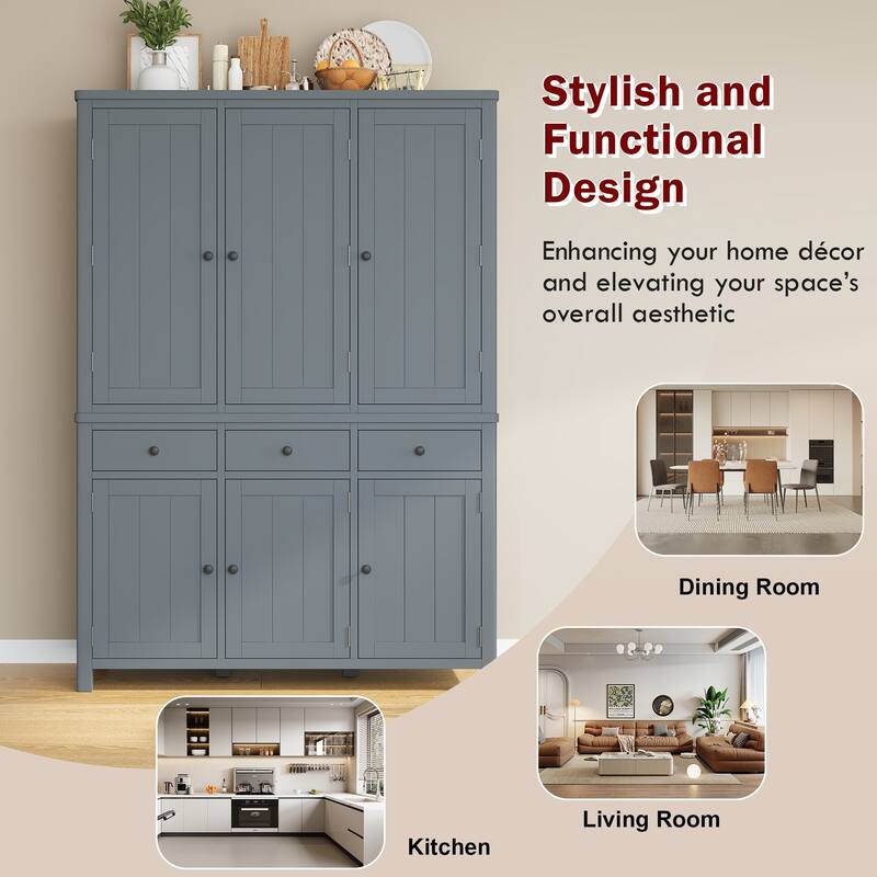 75" Farmhouse Kitchen Pantry Cabinet with Door Shelves, Large Freestanding Cupboard with Pull-Out Trays