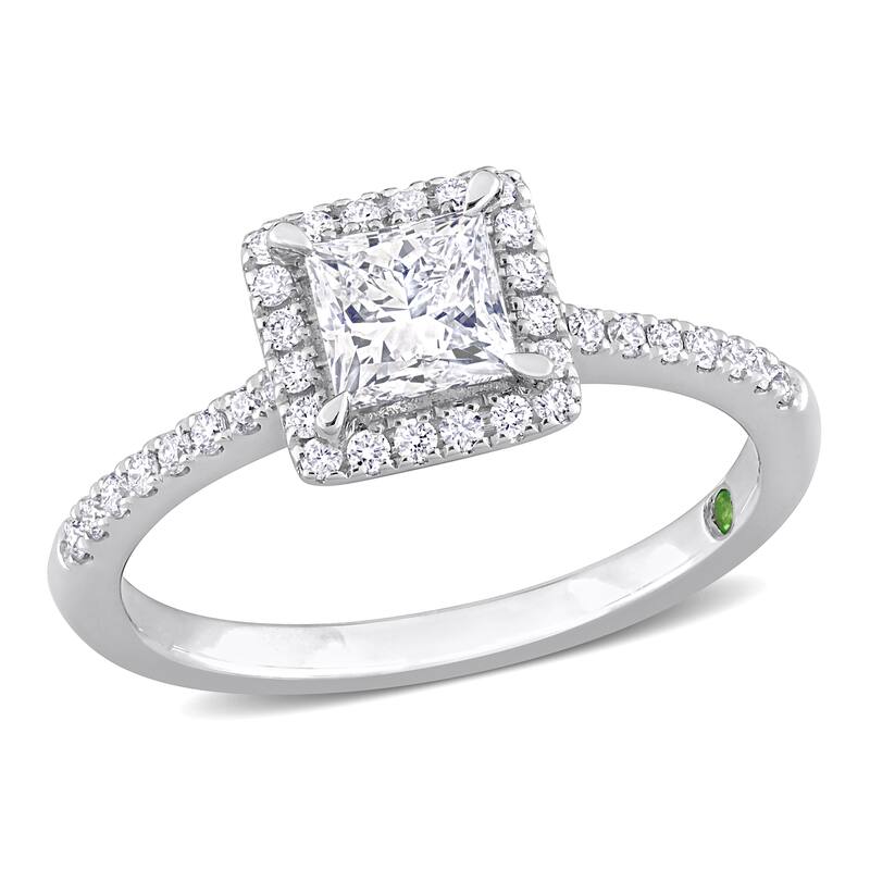 Miadora 1ct TDW Princess-Cut Lab-Grown Diamond Tsavorite Accent Halo Engagement Ring 14k White Gold