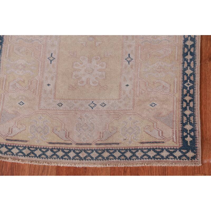 Hand Knotted Oriental 100% Wool Carpet Transitional Geometric Peach Oushak Runner Rug - 13' 8'' X 2' 4''