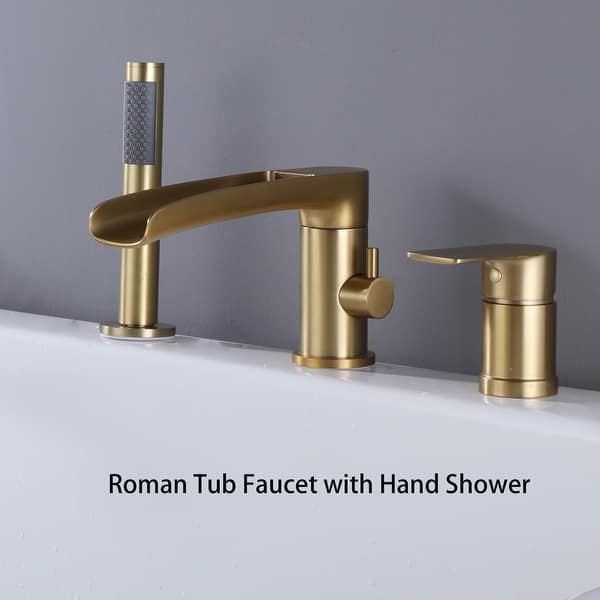 slide 2 of 20, Deck Mounted Roman Tub Faucet with Hand Shower