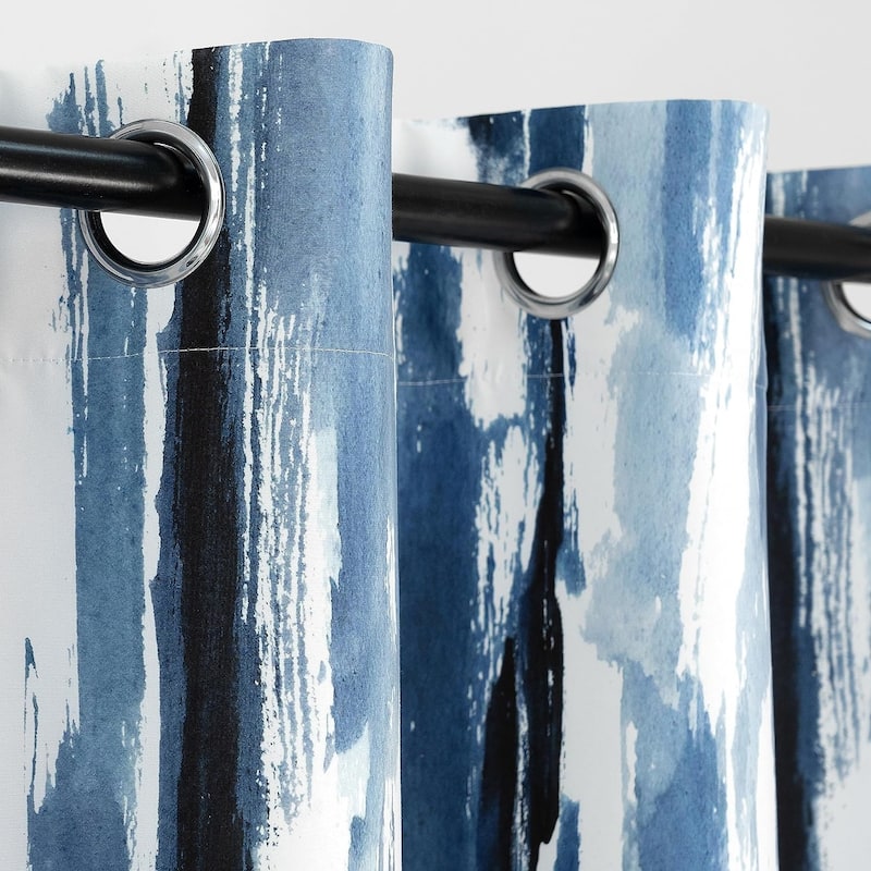 Ink Blue Brush Pattern Blackout Curtain Panel