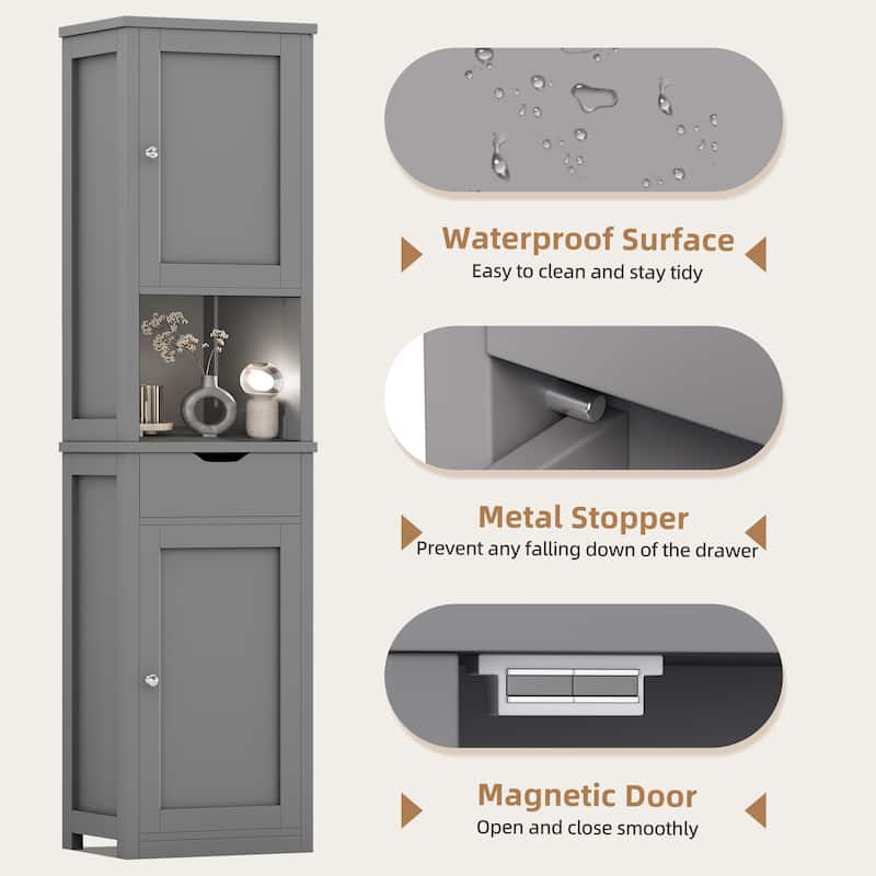 Bathroom Storage Cabinet – Multifunctional Waterproof Organizer with Adjustable Shelves - N/A